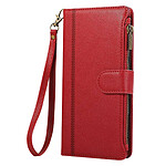 Avizar Étui Portefeuille pour iPhone 16 à Zip avec Dragonne Détachable Rouge
