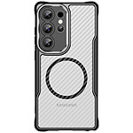 Avizar Coque pour Samsung Galaxy S24 Ultra MagSafe Antichocs Effet Carbone Noir transparent