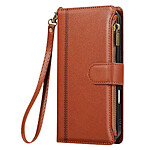 Avizar Étui Portefeuille pour iPhone 16 à Zip avec Dragonne Amovible Marron