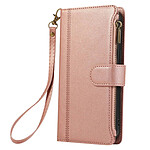 Avizar Étui Portefeuille pour iPhone 16e Zippé avec Bandoulière Détachable Rose