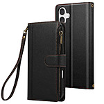 Avizar Étui Folio pour iPhone 16 à Zip avec Bandoulière Amovible Noir