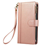 Avizar Étui Portefeuille pour Galaxy S25 Edge Zippé avec Dragonne Détachable Rose