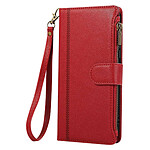 Avizar Étui Portefeuille pour Galaxy S25 / S24 Zippé avec Bandoulière Détachable Rouge