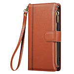 Avizar Étui Portefeuille pour Galaxy S25 Edge Zippé avec Dragonne Amovible Marron