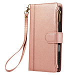 Avizar Étui Portefeuille pour iPhone 16 Zippé avec Dragonne Détachable Rose