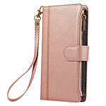 Avizar Étui Portefeuille pour Galaxy S25 / S24 à Zip avec Bandoulière Détachable Rose