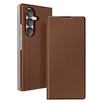 Avizar Étui Folio pour Galaxy Z Fold 7 Finition Texturé avec Fonction Support Marron
