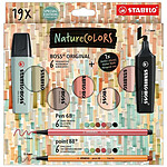 STABILO Coffret NatureCOLORS 19 pièces 6 Surligneurs BOSS ORIGINAL + 6 Feutres Pen 68 + 6 Feutres point 88 + 1 marqueur noir