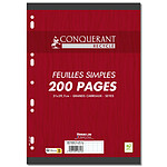 CONQUÉRANT Feuilles simples perforées recyclées sous film A4 200P 90G grands carreaux