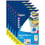 AGIPA Etui A5 ( 16F ) de 1792 étiquettes multi-usage Permanentes 12x18,3 mm Blanc x 5