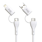 Jaym Câble de Charge 3A et Synchro 4-en-1 USB / USB-C / Lightning PD 60W Blanc