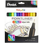 PENTEL Feutre POINTLINER colour dye ink, étui de 12