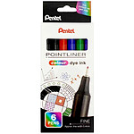 PENTEL Feutre POINTLINER colour dye ink, étui de 6 PENTEL Feutre POINTLINER colour dye ink, étui de 6