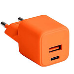 Forever Chargeur Secteur Rapide USB-A 18W QC / USB-C 30W PD Compact GaN Orange