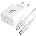 Jaym Pack Chargeur Secteur Rapide USB-C 3A GaN 65W PD et PPS avec Câble USB-C 2m Blanc
