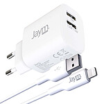 Jaym Pack Chargeur Secteur 2 USB-A 2.4A 12W avec Câble USB-A vers Lightning 2m Blanc