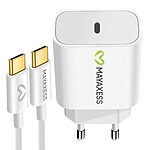 Mayaxess Chargeur Secteur pour iPhone 17 Pro Max 20W + Câble USB-C 1m Blanc