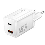 Forcell Chargeur Secteur 45W USB / USB-C PD / QC 4.0 Ulta-Compact GaN III Blanc