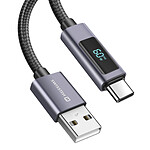 Swissten Câble 3A Charge et Synchro USB vers USB-C 60W 1m avec Écran Led Noir