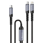 Swissten Câble 5A Synchro et Charge 2-en-1 USB-C vers USB-C et Lightning 100W 1,5m Noir