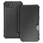 Avizar Étui Folio pour iPhone 16e Finition Carbone avec Porte-carte Noir