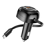 Avizar Chargeur Voiture 3-en-1 75W USB-C / USB-A / Câble Rétractable Intégré 75cm Noir