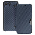 Avizar Étui Folio pour iPhone 16e Finition Carbone avec Porte-carte Bleu nuit