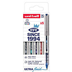 UNI-BALL Etui de 5 Rollers encre liquide EYE UB157E Pointe Moyenne Assorti