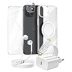 Mayaxess Pack Essentiel pour iPhone 15 Coque, Verre, Chargeurs, écouteurs (6 pièces) Transparent