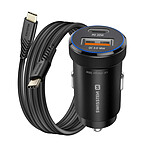Swissten Chargeur Voiture USB-C 20W / USB-A QC 3.0 18W avec Câble USB-C 60W Noir