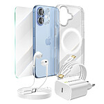 Mayaxess Pack Essentiel pour iPhone 17 Coque, Verre, Chargeurs, écouteurs (6 pièces) Transparent
