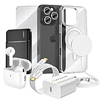 Mayaxess Pack Elite pour iPhone 16 Pro Coque, Verre, Chargeurs, Batterie externe, Magsafe, Écouteurs Bluetooth (8 pièces) Transparent