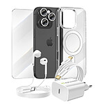 Mayaxess Pack Essentiel pour iPhone 16 Pro Coque, Verre, Chargeurs, écouteurs (6 pièces) Transparent
