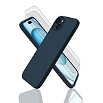 Evetane Coque iPhone 15+ Silicone liquide Bleu + 2 Vitres en Verre trempé Protection écran Antichocs