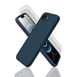 Evetane Coque iPhone 16e Silicone liquide Bleu + 2 Vitres en Verre trempé Protection écran Antichocs