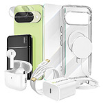 Mayaxess Pack Elite pour Pixel 10 Coque, Verre, Chargeurs, Batterie externe, Magsafe, Écouteurs Bluetooth (8 pièces) Transparent