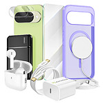 Mayaxess Pack Elite pour Pixel 10 Coque, Verre, Chargeurs, Batterie externe, Magsafe, Écouteurs Bluetooth (8 pièces) Violet