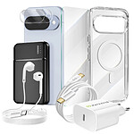 Mayaxess Pack Complet pour Pixel 10 Coque, Verre, Chargeurs, Batterie externe, écouteurs (7 pièces) Transparent