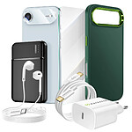 Mayaxess Pack Complet pour iPhone 17 Air Coque, Verre, Chargeurs, Batterie externe, écouteurs (7 pièces) Vert