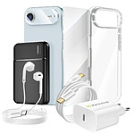 Mayaxess Pack Complet pour iPhone 17 Air Coque, Verre, Chargeurs, Batterie externe, écouteurs (7 pièces) Transparent