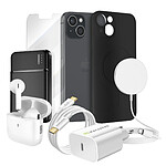 Mayaxess Pack Elite pour iPhone 13 Coque, Verre, Chargeurs, Batterie externe, Magsafe, Écouteurs Bluetooth (7 pièces) Noir