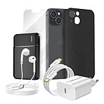 Mayaxess Pack Complet pour iPhone 13 Coque, Verre, Chargeurs, Batterie externe, écouteurs (6 pièces) Noir