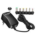 MAXEXCELL Chargeur Secteur 30W Tension Réglable 3-12V avec USB et 6 Embouts Inclus Noir