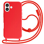 Avizar Coque pour iPhone 17 en Silicone Soft Touch avec Cordon Tour de Cou Ajustable Rouge
