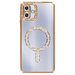 Avizar Coque pour Galaxy A07 Compatible MagSafe avec Contour Strassé Dorée