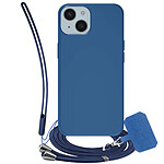 Jaym Coque en Silicone pour iPhone 15 Plus avec Cordon Tour de Cou et Tour de Poignet Bleu