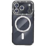 Avizar Coque pour iPhone 17 Pro Compatible MagSafe avec Contour Strassé Noir