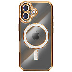 Avizar Coque pour iPhone 17 Compatible MagSafe avec Contour Strassé Dorée