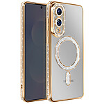 Avizar Coque pour Galaxy S25 Edge Compatible MagSafe avec Contour Strassé Dorée