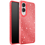 Avizar Coque pour Galaxy S25 Edge Conception Bi-Matière et Finition Pailletée Rouge